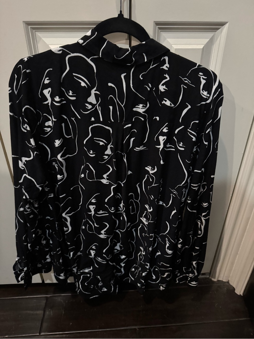 Black & White Abstract Face Print Button-Down Shirt